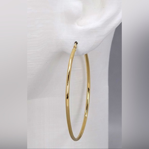 FASHION JEWELRY HOOPS EARRINGS STAINLESS STEEL CLASSIC FOR WOMEN’S  GOLD COLOR - Picture 2 of 7